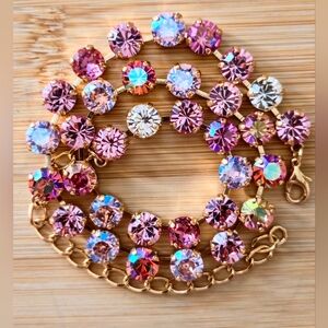 Perfect Pink Sparkles AB & Mettalic Swarovski Crystals In Gold Plated Necklace